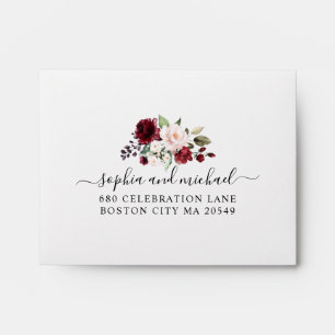 Elegant Blush Wine Floral Wedding RSVP Envelope