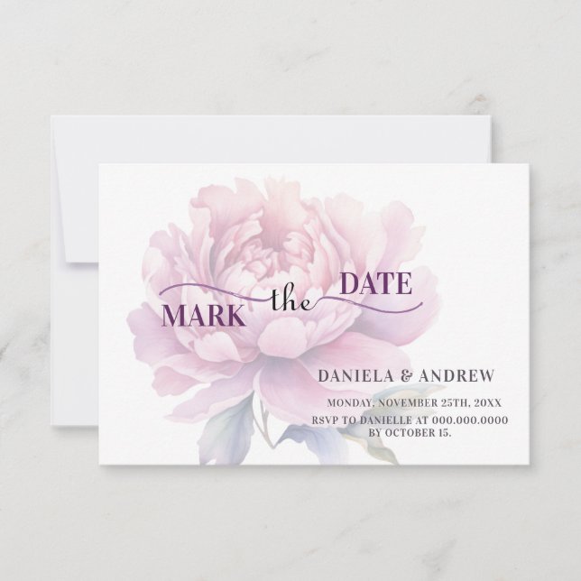 Elegant Blushing Bloom Romantic Pink Peony Wedding Save The Date (Front)