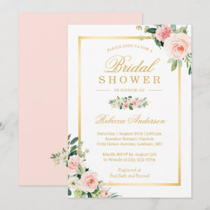 Elegant Blushing Pink Floral Gold Bridal Shower Invitation
