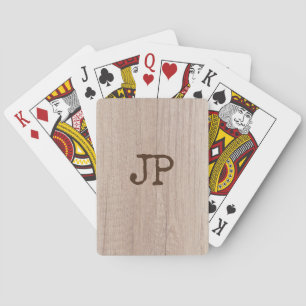 Elegant Board Wood Plank Look Monogram Template Playing Cards