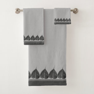 Elegant Bodhi Leaves on Light Silver Grey Bath Towel Set