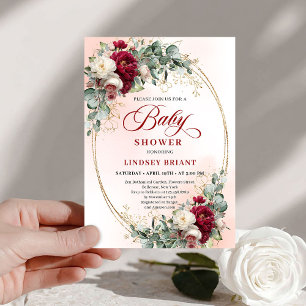 Elegant Bohemian Burgundy Eucalyptus Baby Shower Invitation