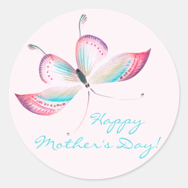 Elegant Bohemian Butterfly Happy Mother's Day Classic Round Sticker (Front)