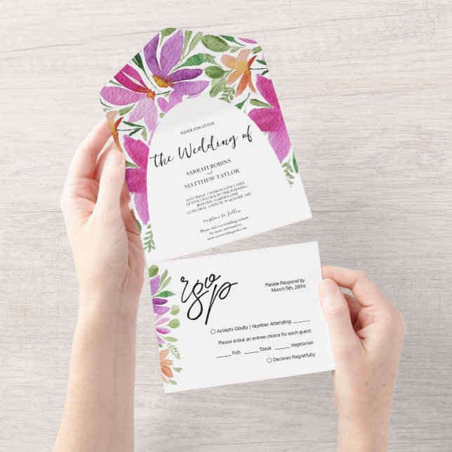 Elegant Bohemian Chic Artistic Flowers All In One Invitation (Tearaway)