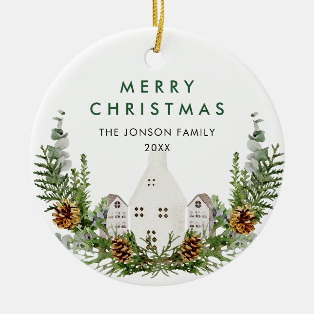 Elegant Bohemian Christmas Composition Holiday Ceramic Ornament (Front)