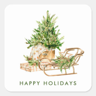 Elegant Bohemian Christmas Composition Holiday Square Sticker