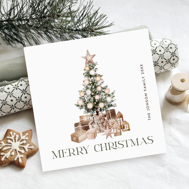 Elegant Bohemian Christmas Pine Tree Greeting Holiday Card (Creator Uploaded)