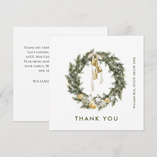 Elegant Bohemian Christmas Pine Wreath Company Thank You Card