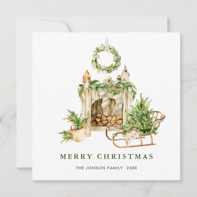 Elegant Bohemian Christmas Tree Composition Boho Holiday Card (Front)