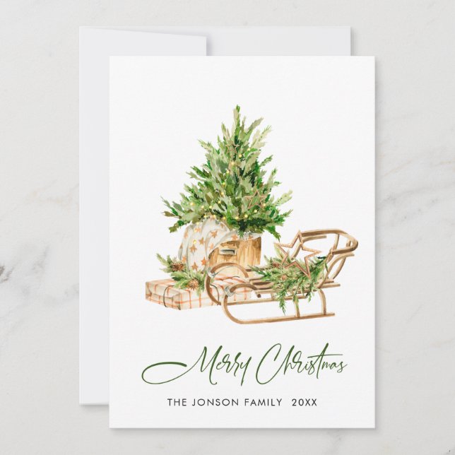 Elegant Bohemian Christmas Tree Composition Holiday Card (Front)