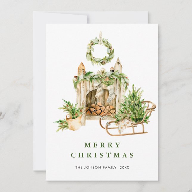 Elegant Bohemian Christmas Tree Composition Holiday Card (Front)