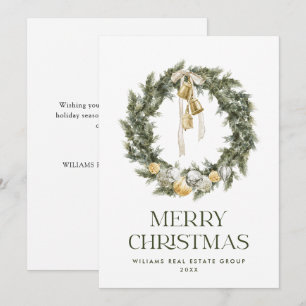 Elegant Bohemian Christmas Wreath Greeting Company Holiday Card