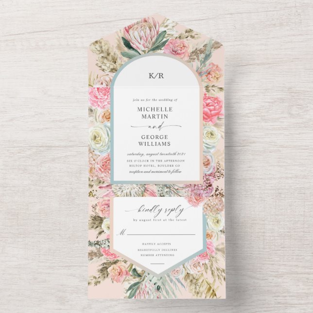 Elegant Bohemian Floral All In One Invitation (Inside)