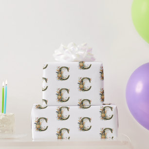 Elegant bohemian floral letter C Wrapping Paper