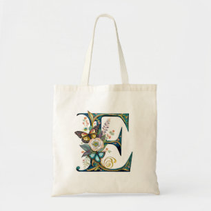 Elegant bohemian floral letter E Tote Bag