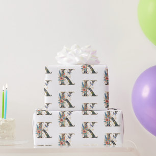 Elegant bohemian floral letter K Wrapping Paper