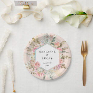 Elegant Bohemian Floral Monogram Paper Plate