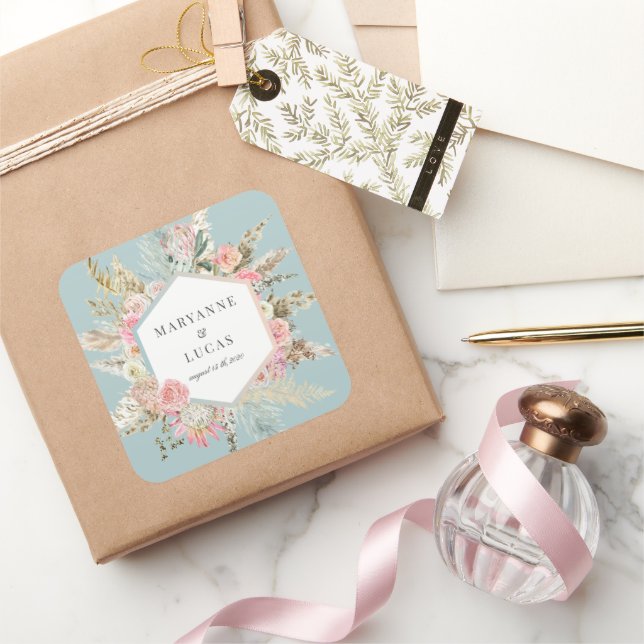 Elegant Bohemian Floral Monogram Square Sticker (Gifting)