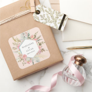 Elegant Bohemian Floral Monogram Square Sticker