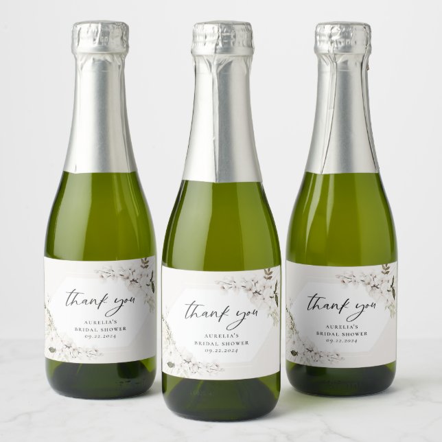 Elegant Bohemian Floral Thank You Sparkling Wine L Sparkling Wine Label (Bottles)