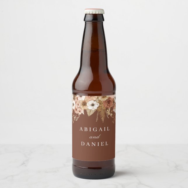 Elegant Bohemian Floral Wedding  Beer Bottle Label (Front)