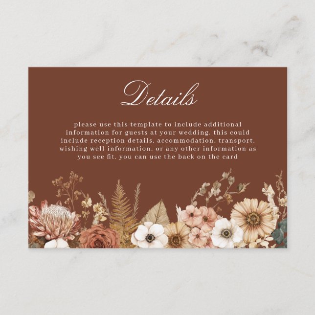Elegant Bohemian Floral Wedding Details Enclosure Card (Front)