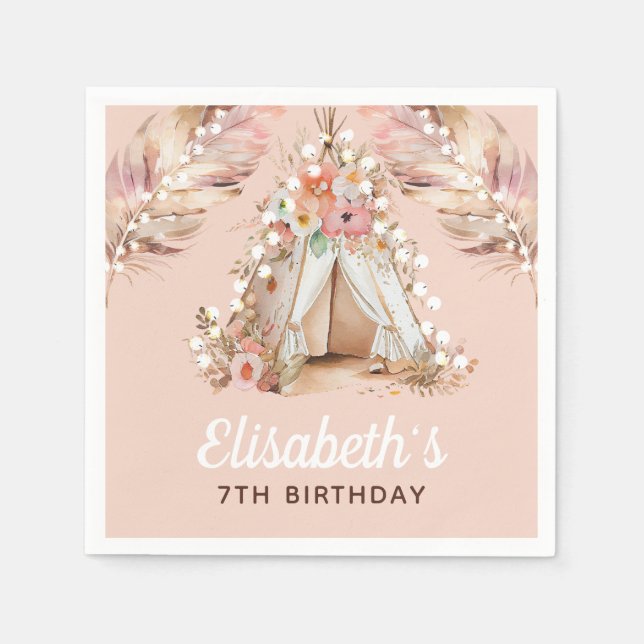 Elegant Bohemian Girl Birthday Personalized Napkin (Front)
