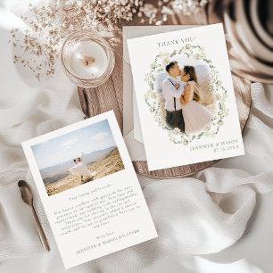Elegant Bohemian Greenery Floral Wedding Photo Thank You Card
