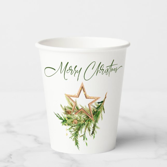 Elegant Bohemian Merry Christmas Composition Paper Cups (Front)