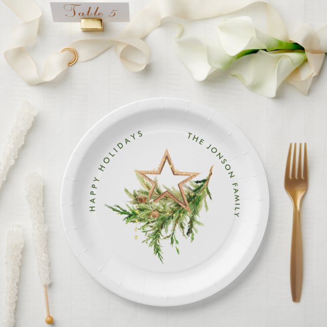 Elegant Bohemian Merry Christmas Composition Paper Plate (Wedding)