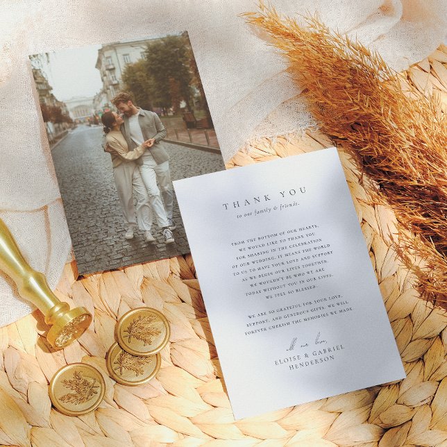 Elegant Bohemian Modern Minimalist Photo Wedding Thank You Card (Creator Uploaded)