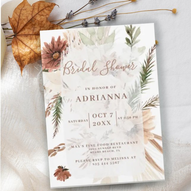 Elegant Bohemian Pampas Wedding Bridal Shower Invitation (Creator Uploaded)