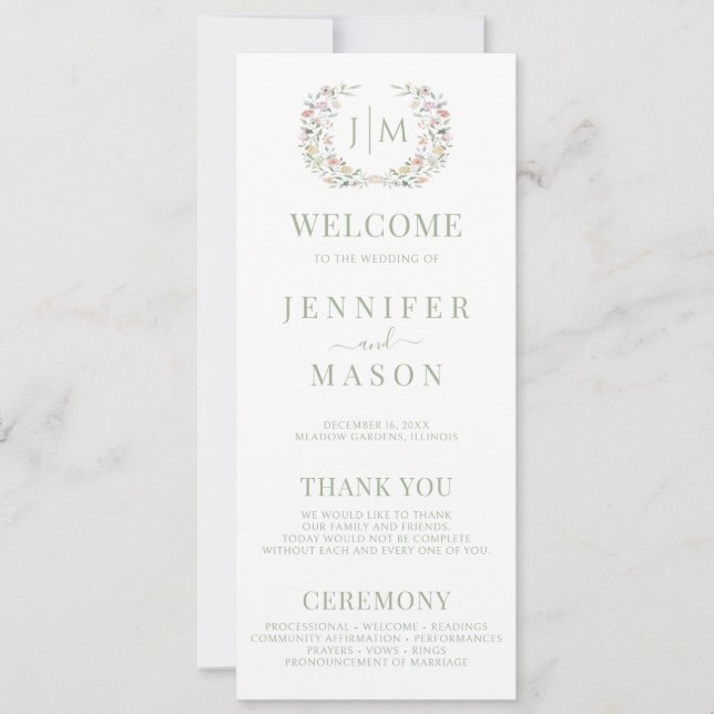 Elegant Bohemian Pastel Floral Wedding Programs (Front)