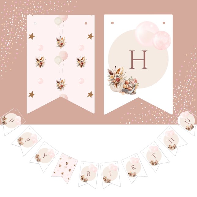 Elegant Bohemian Pastel Pattern  Bunting Flags (Elegant Bohemian Birthday Party Bunting Flag)