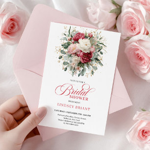 Elegant Bohemian Red Blush Gold Roses Bridal Showe Invitation
