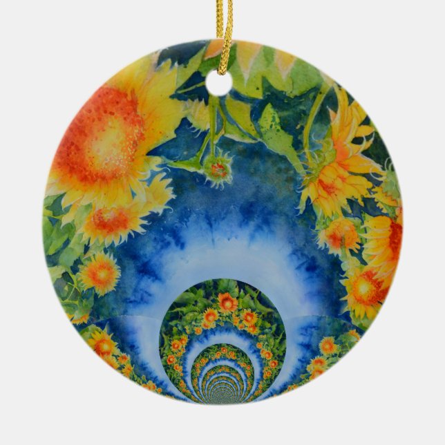 Elegant bohemian retro sunflowers ceramic ornament (Front)