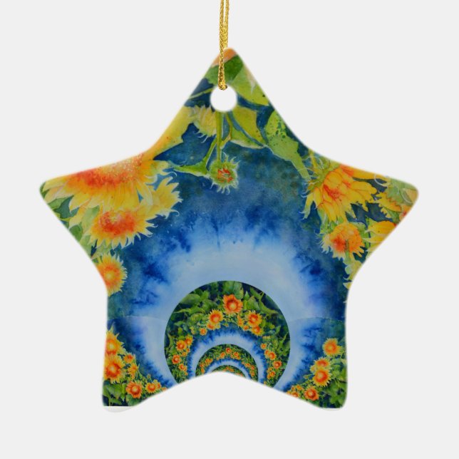 Elegant bohemian retro sunflowers ceramic ornament (Front)