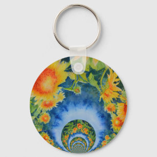 Elegant bohemian retro sunflowers keychain