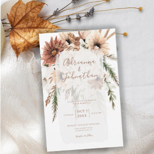 Elegant Bohemian Rustic Floral Pampas Wedding Invitation