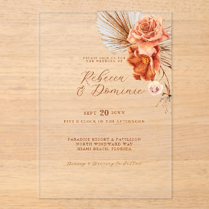 Elegant Bohemian Rustic Floral Wedding Acrylic Invitations