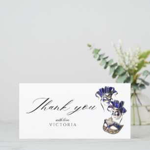 Elegant Bohemian Script Silver Frame Masquerade Thank You Card