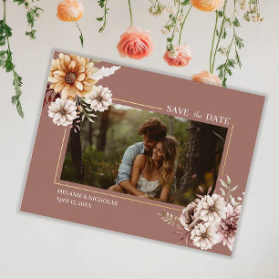 Elegant Bohemian Watercolor Floral Wedding Foil Holiday Postcard