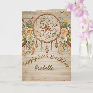 Elegant Boho 40th Birthday Greeting Card