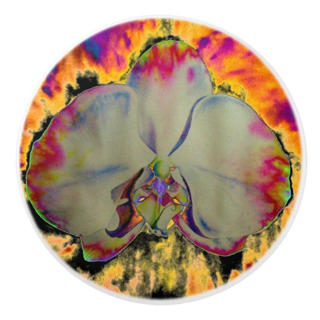 Elegant boho abstract watercolor orchid painting ceramic knob (Front)