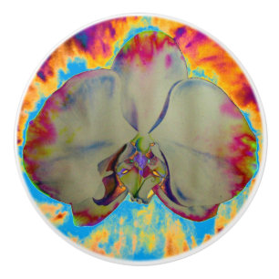 Elegant boho abstract watercolor orchid painting ceramic knob