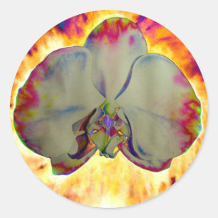 Elegant boho abstract watercolor orchid painting classic round sticker
