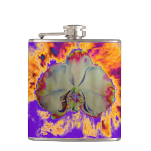 Elegant boho abstract watercolor orchid painting hip flask