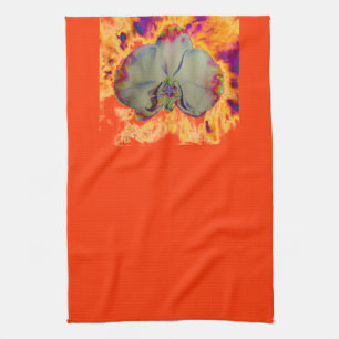 Elegant boho abstract watercolor orchid painting kitchen towel