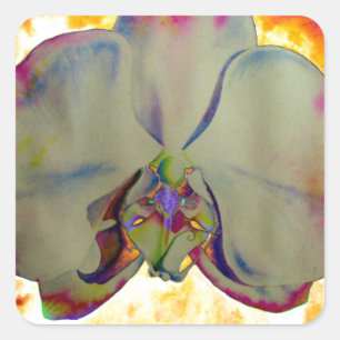 Elegant boho abstract watercolor orchid painting square sticker
