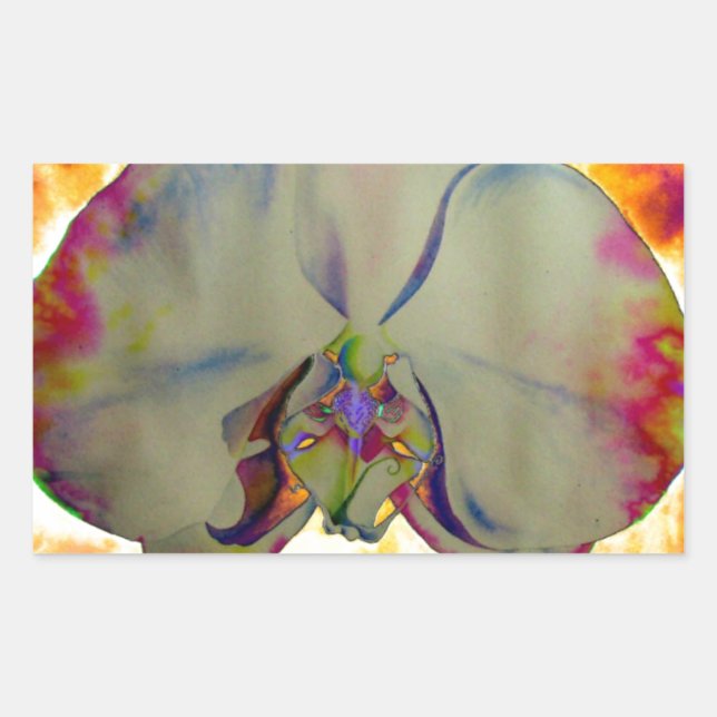 Elegant boho abstract watercolor orchid painting sticker (Front)